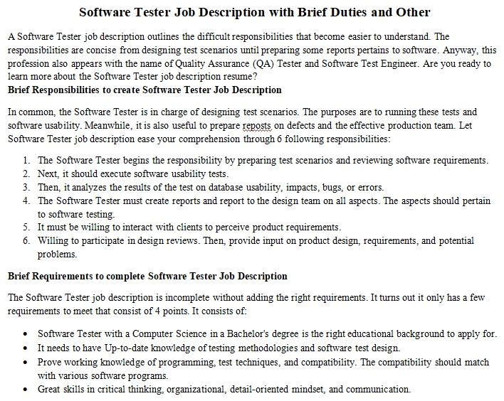 software qa tester job description
